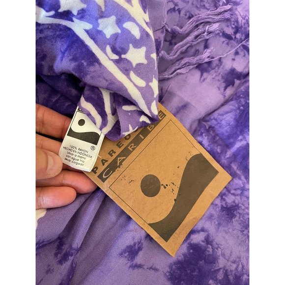 Pareos Del Caribe Purple/White Tropical Print Fringe Trim Tapestry/Sarong/Shawl - Picture 11 of 12